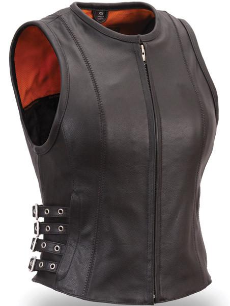 Buckled Zip Front Leather Vest for women in USA