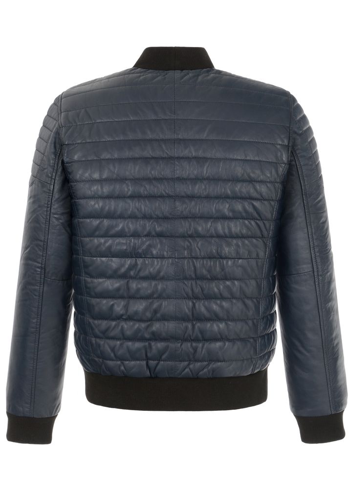 Dark blue leather jacket for men