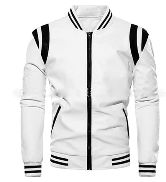 Classic White and Black Men's Leather Jacket in USA market