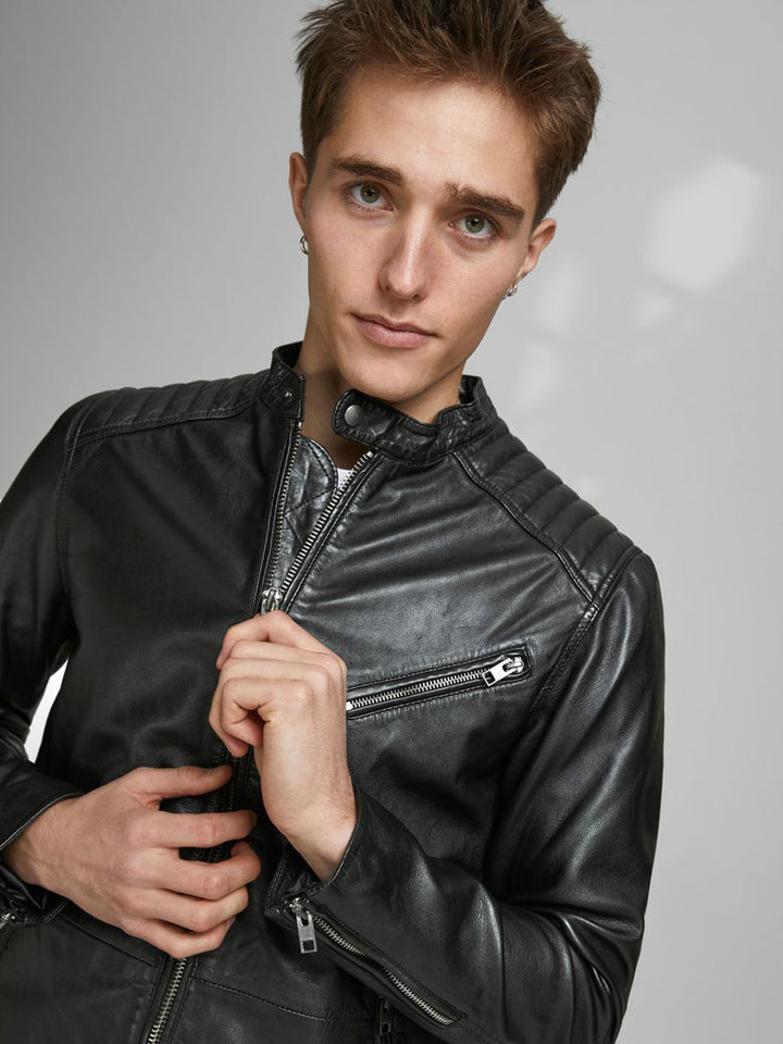 Classic design black leather jacket bomber in usa