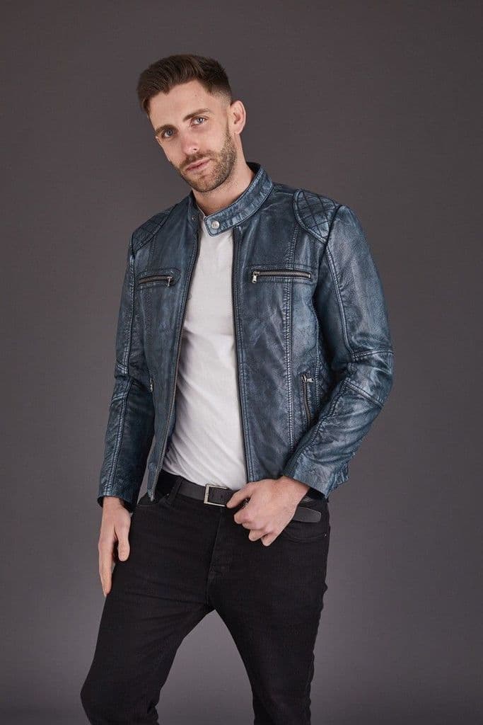 Blue Vintage leather jacket for men in usa
