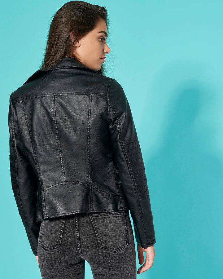 Real Sheepskin Black Biker Leather Jacket for women in USA