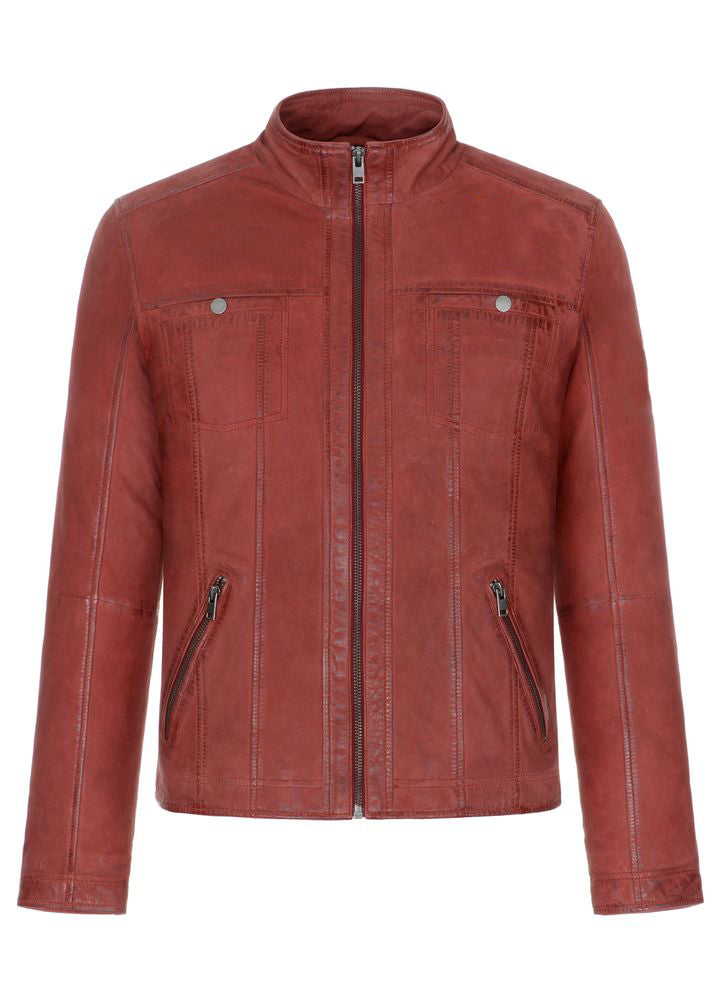 Red leather jacket for men in USA