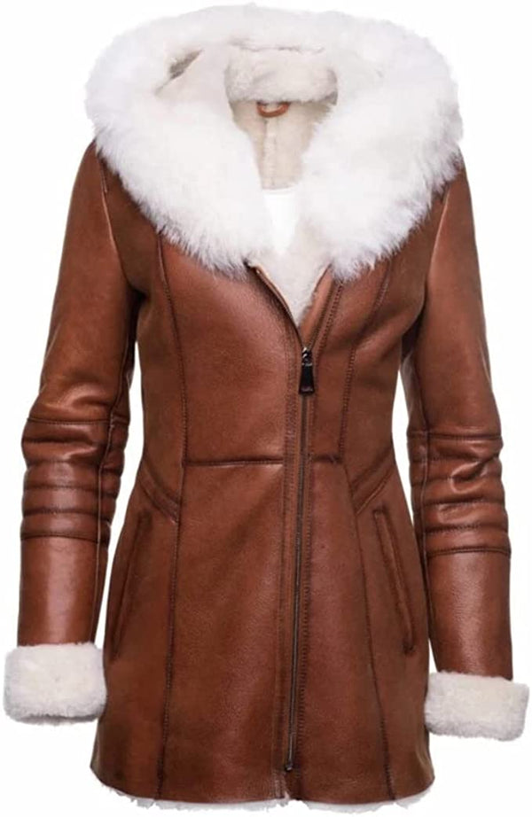 Brown long leather coat