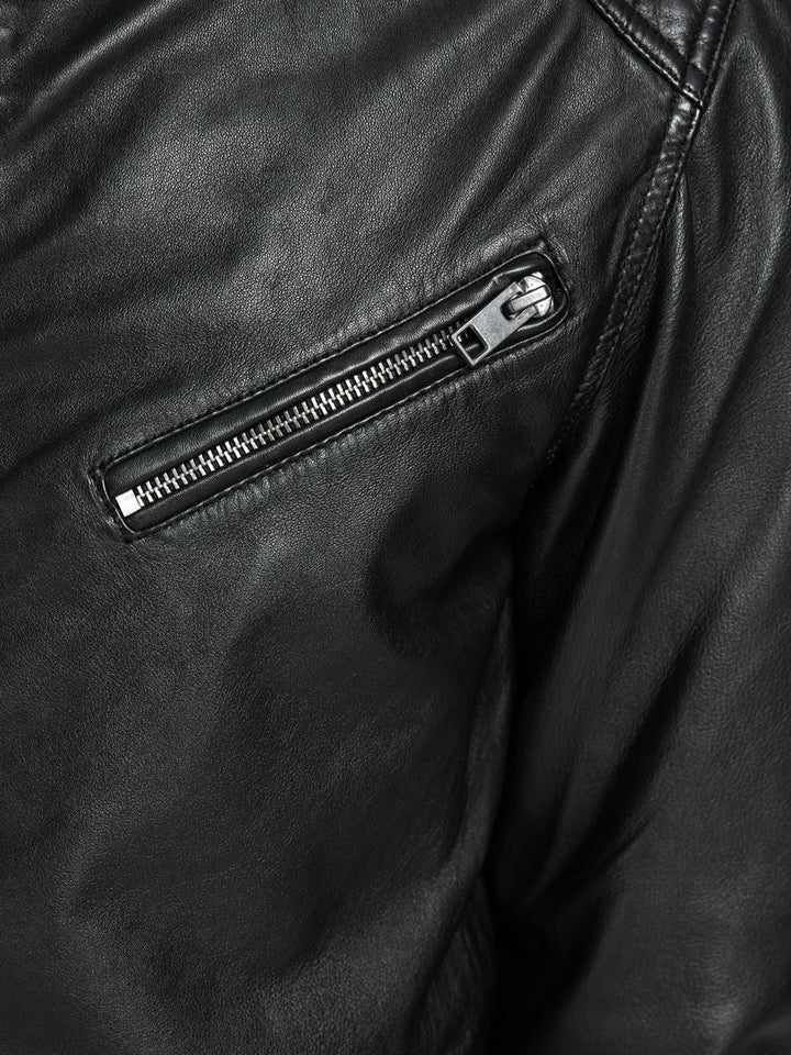 Multiple zips on front top black jacket