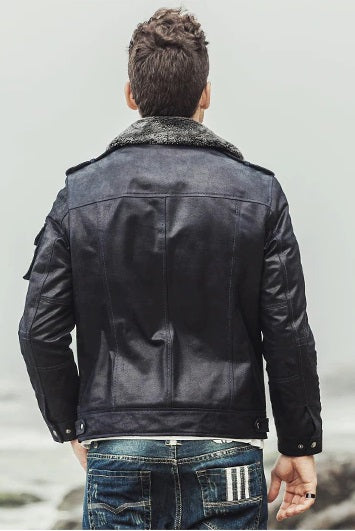 Mens  Black Snuff Shearling  Leather Jacket for men in USA