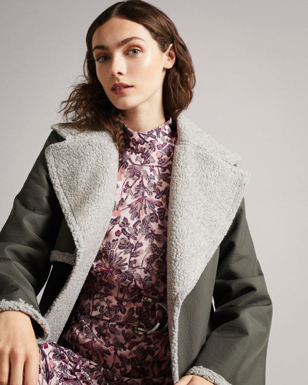 Women's Faux Shearling Wool Blend Wrap Coat