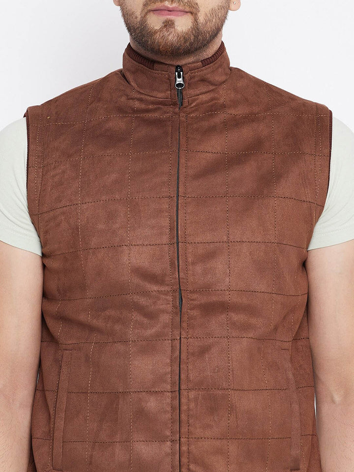 Men Brown Suede Bomber Leather Vests in usa