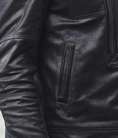 Black snuff shearling leather jacket 