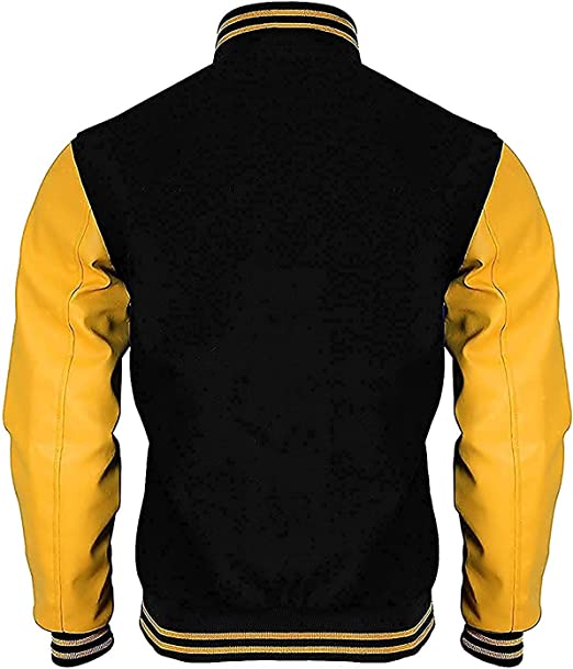 black and yellow wool leather jacket for men
