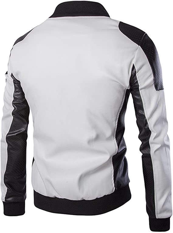 Stylish Lapel White Leather Jacket for Men