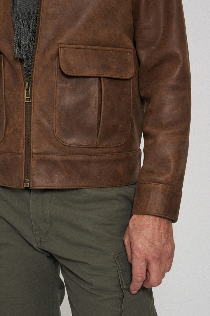 Camel leather brown characterful leather jacket