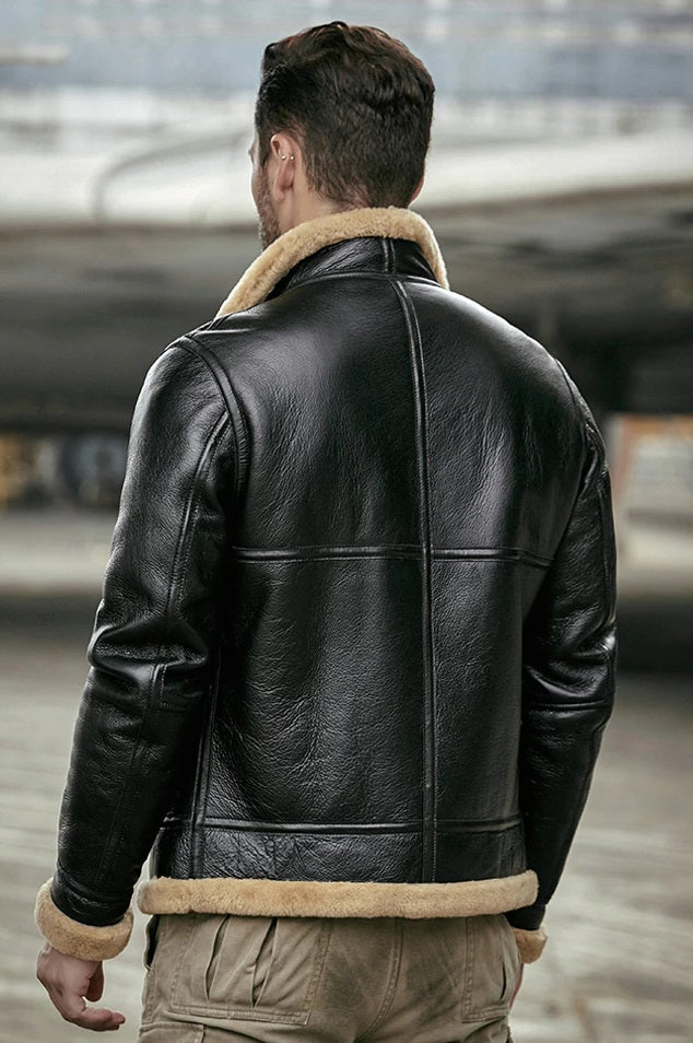 Men black Shearling Leather jacket in USA