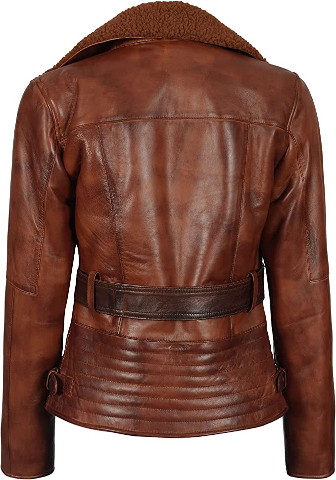 Stylish brown leather jacket for women