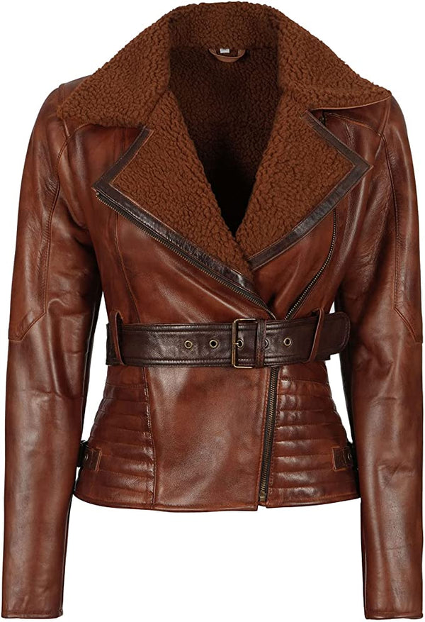 Brown leather jacket for women in USA
