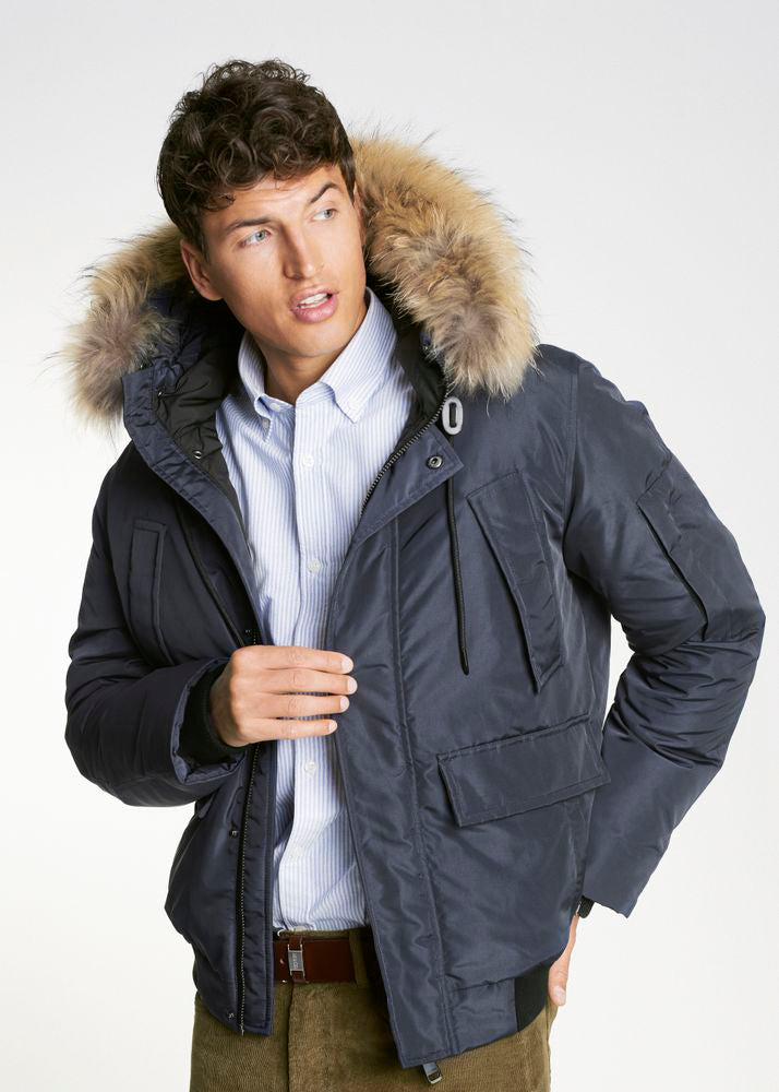 Non Detachable Hood Style Classic Navy Blue Men's Winter Jacket