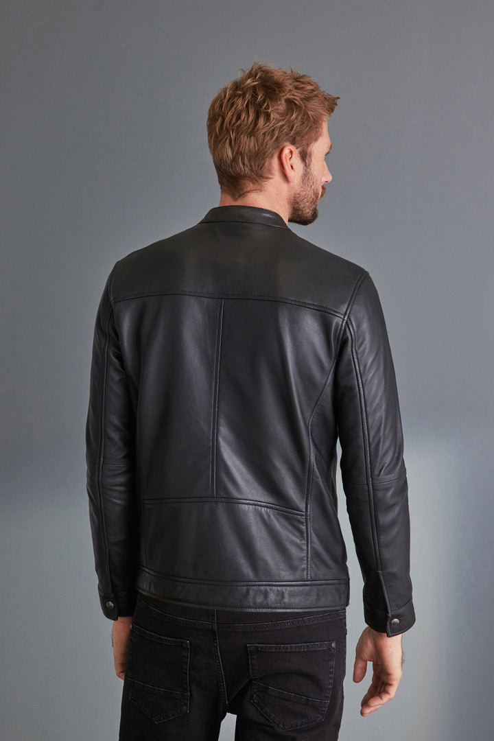 Bold and Edgy Black Racer Jacket in Leather in American style