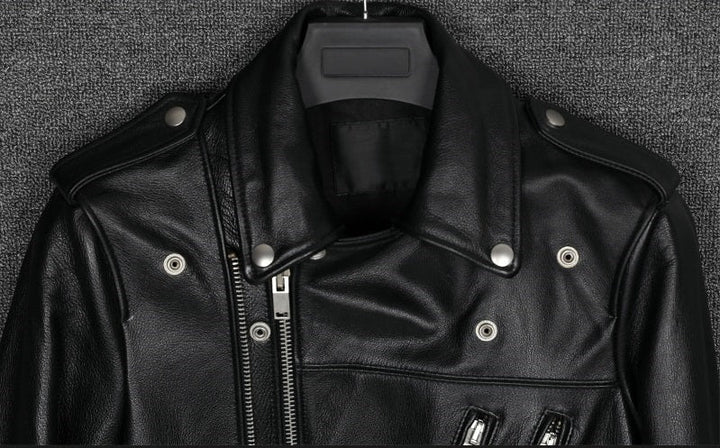 Racer Black biker leather jacket for men in USA
