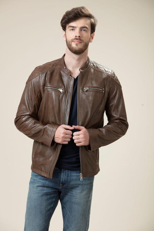 Brown sheep skin leather jacket for men in USA