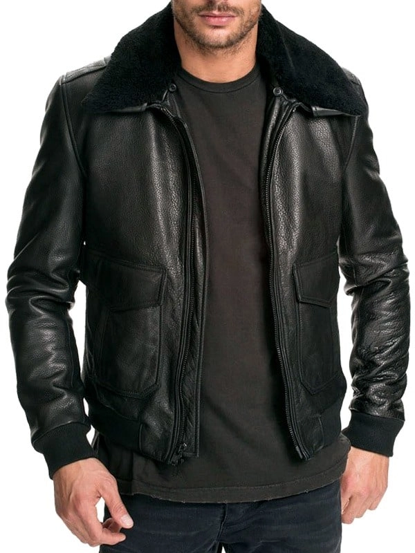 Air Force Leather Bomber Jacket Faux Fur Collar 