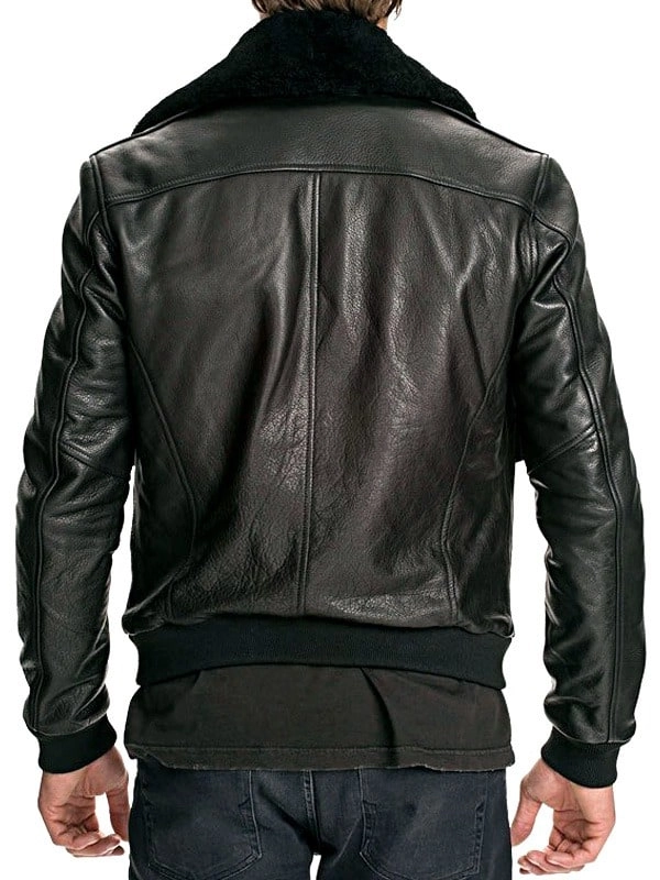 Black Air Force Leather Bomber Jacket Faux Fur Collar