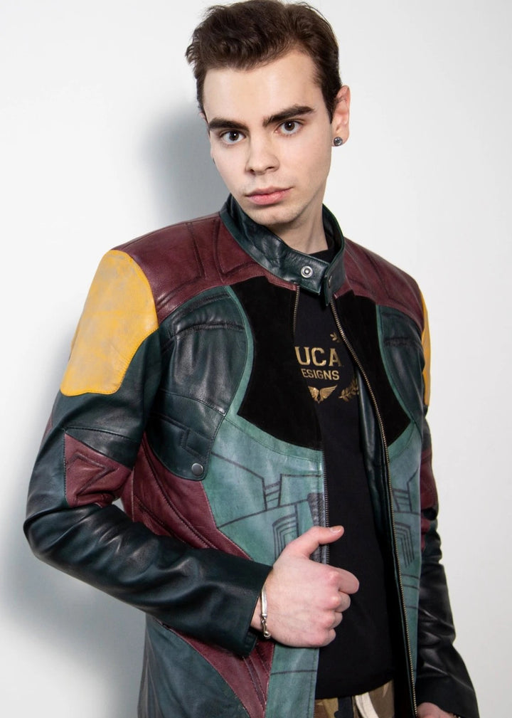 Multi colored leather jacket for men