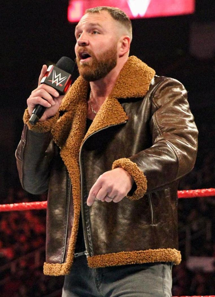 Dean Ambrose's fashion-forward shearling style leather jacket in German market