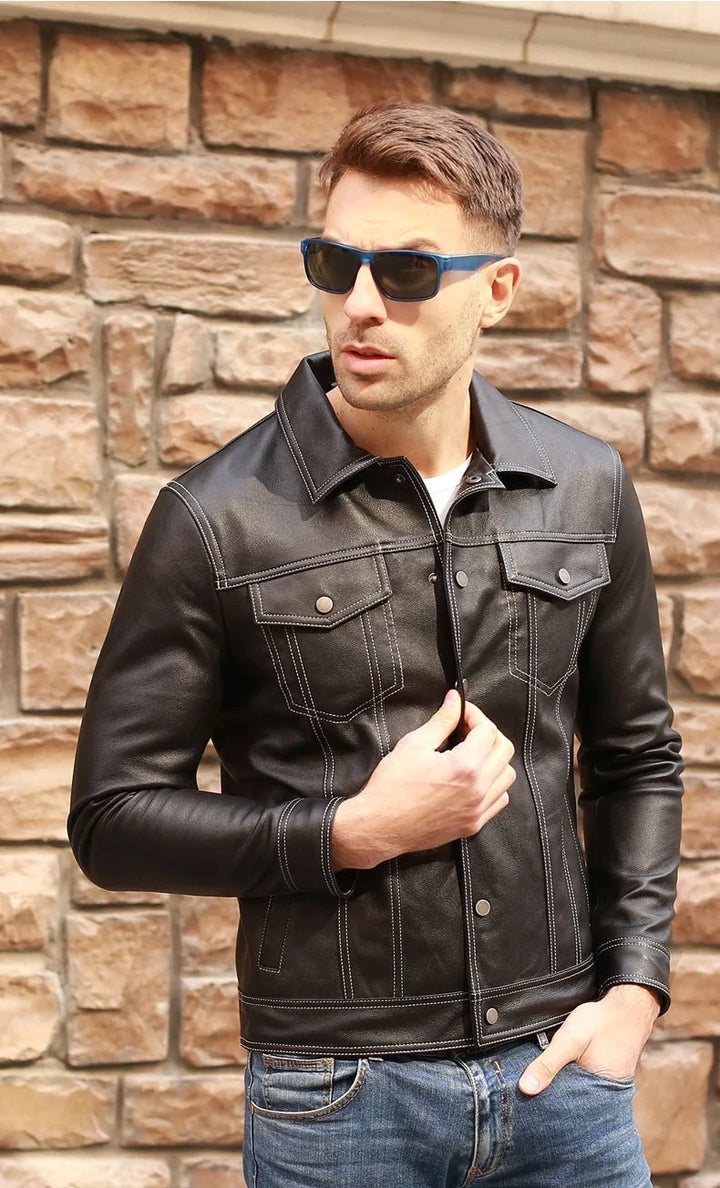 Black leather jacket for men