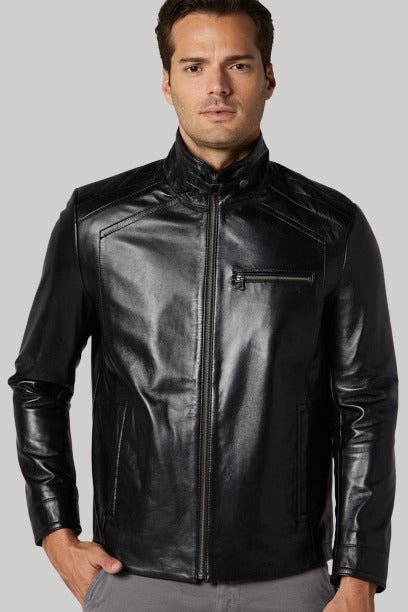 Men's Classic Black Leather Outerwear - Bernie in France style