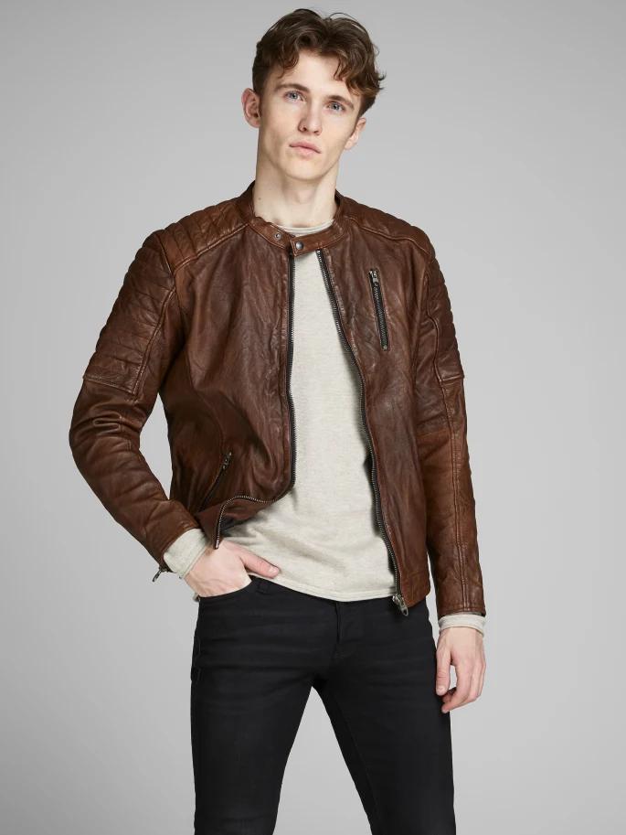 Sheep skin brown leather jacket for men