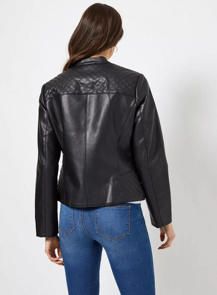 Plain Stylish Black Trending Bomber Leather Jacket For Women
