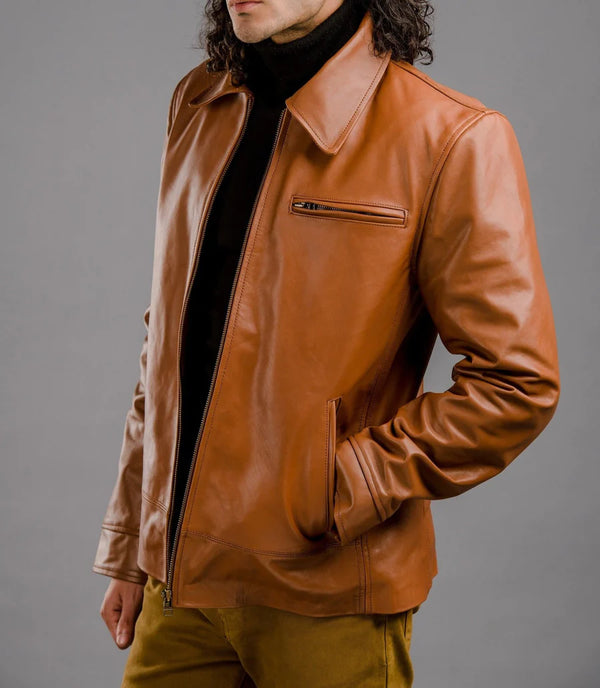 Tan brown leather jacket for men