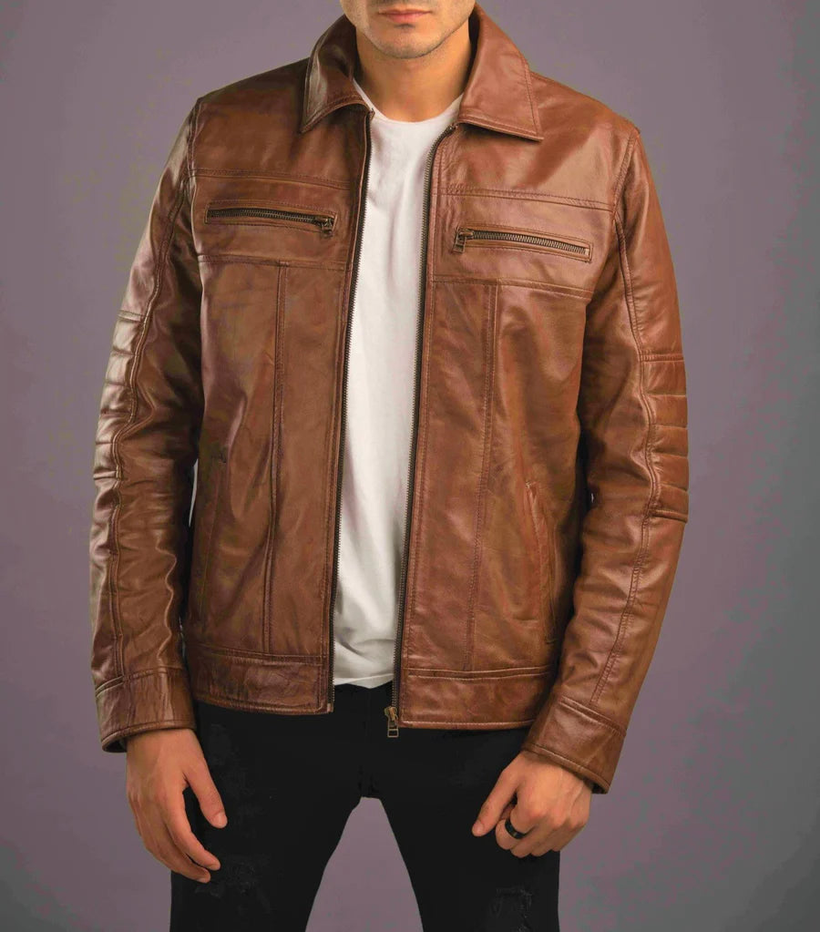 Calif Brown Racer Shop Stylish Brown Racer Leather Jacket for Men by The Jacket Seller