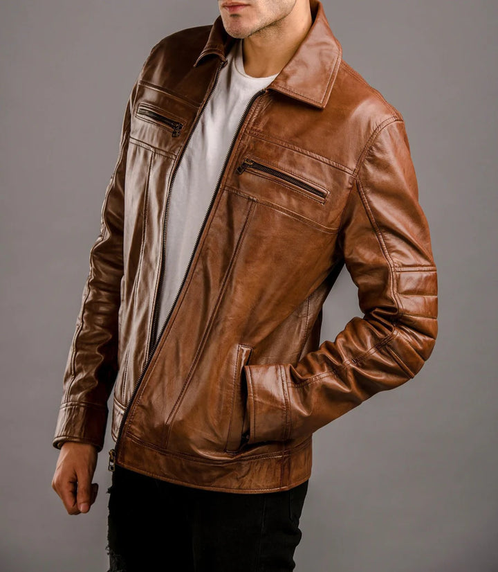 brown color leather jacket for men