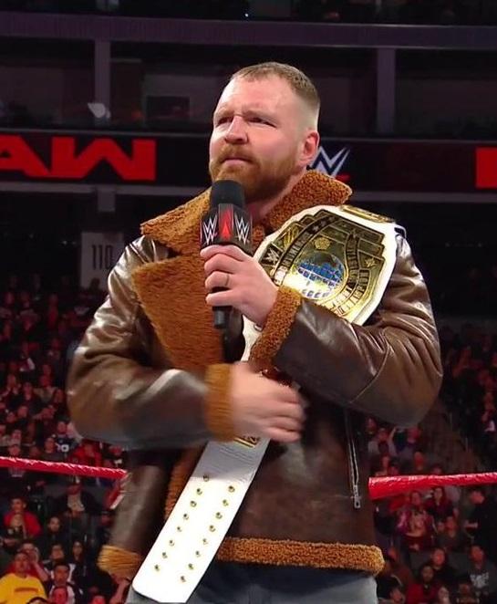 Stylish brown leather jacket with faux shearling, as worn by Dean Ambrose in France style