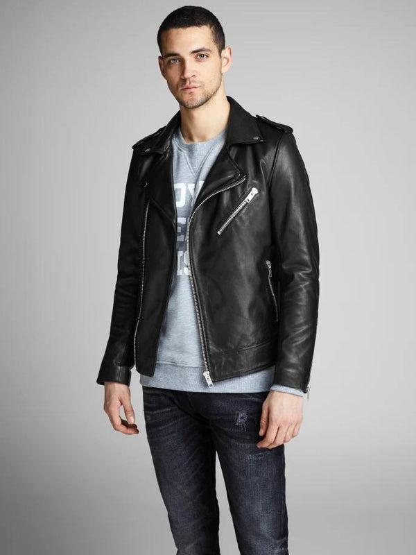 Sheep skin biker leather jacket for men