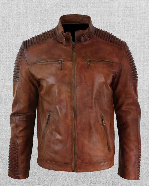 Stylish Biker Leather Jacket with Detailed Stitching for Men in UK market