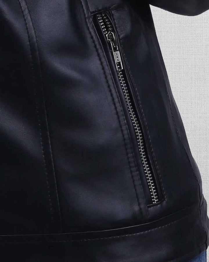 Classic Black Leather Motorcycle Jacket for Women in USA 