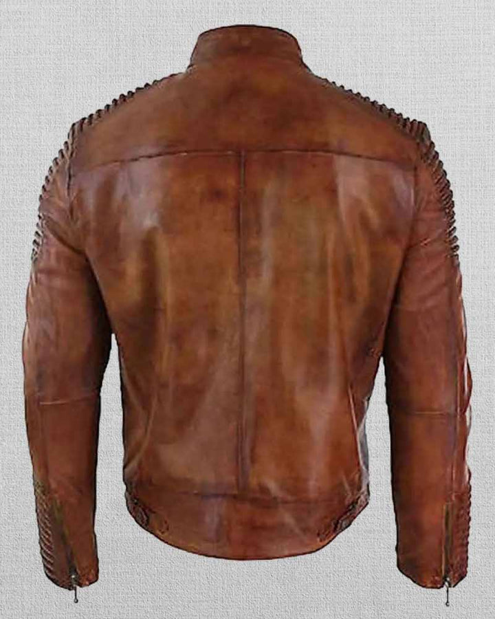 Classic Brown Distressed Leather Jacket for Men in American style