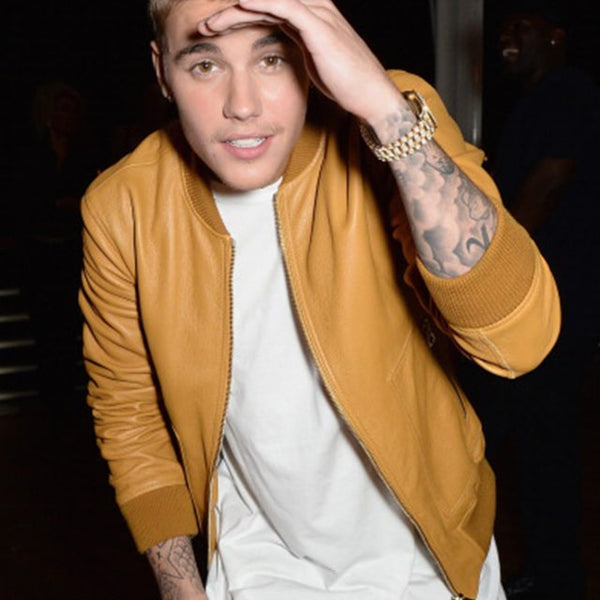 Justin Bieber Bomber Leather Jacket For Men