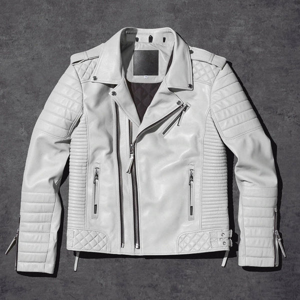 White Men's Genuine Handmade Leather Jacket