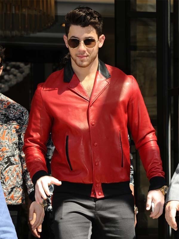 Red color leather jacket for men in USA