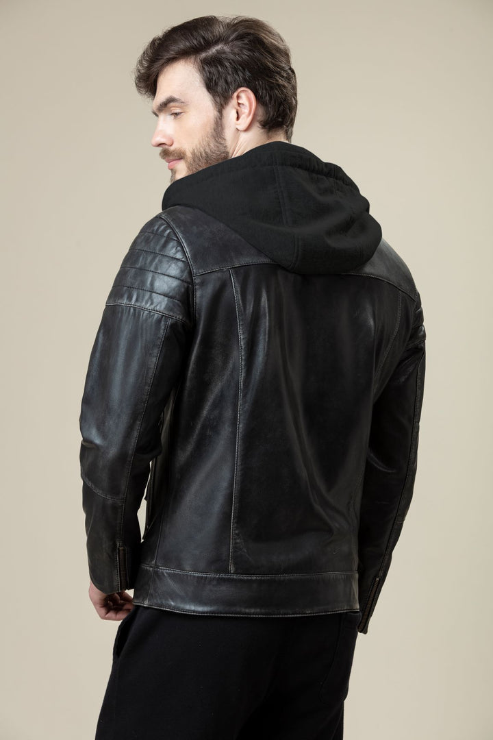 Hoodie Bomber Fit Decant Leather Jacket for men in usa