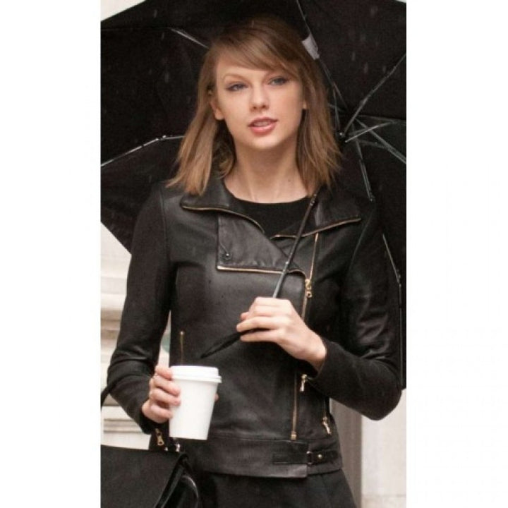 taylor swift black leather jacket for women in USA