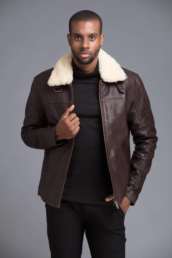Brown Chocolate Color Real Faux Fur Eskimo Collar Decant Jacket For Men in uk