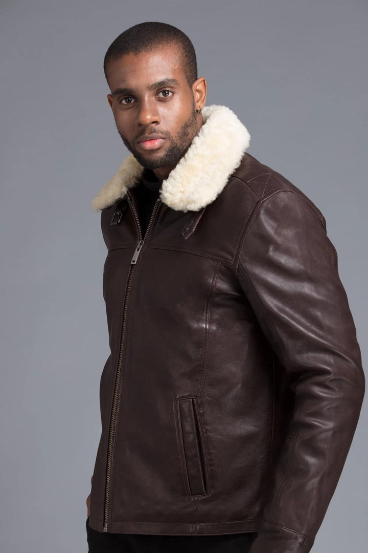 Chocolate Color Real Faux Fur Eskimo Collar  Jacket For Men