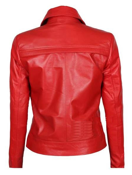 BRIGHT RED LEATHER JACKET FOR WOMEN