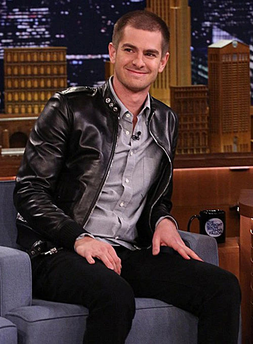 Andrew Garfield dons a stylish leather jacket on The Tonight Show in UK market