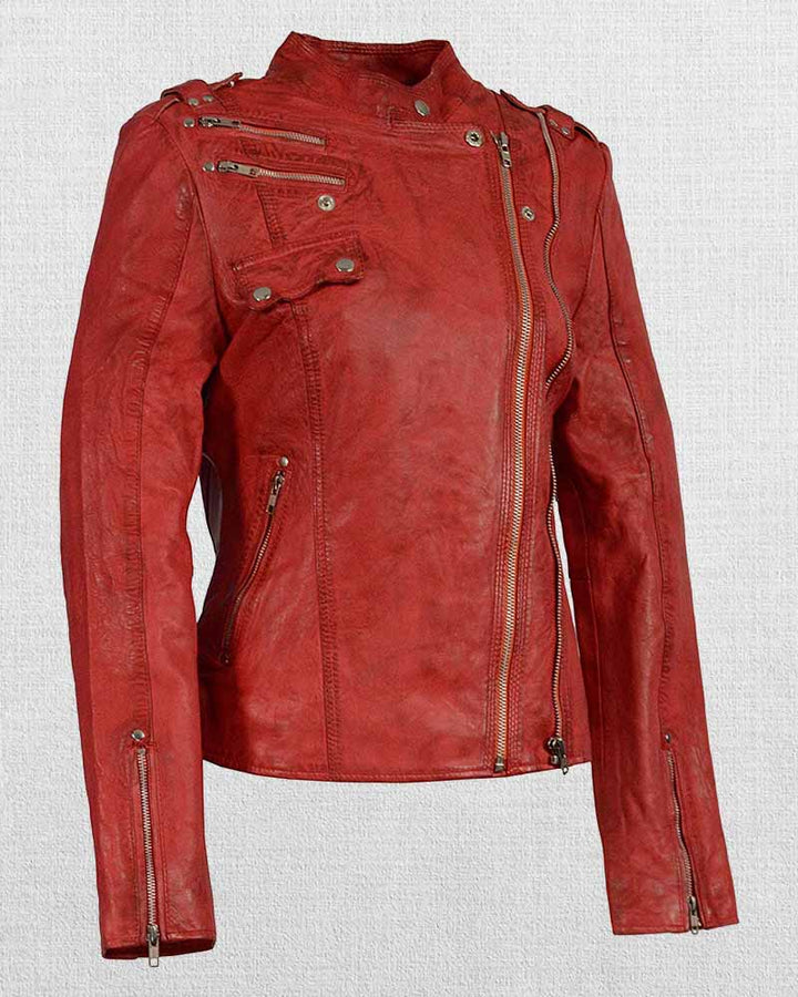"Women's double zipper asymmetrical moto jacket for sale in the USA"