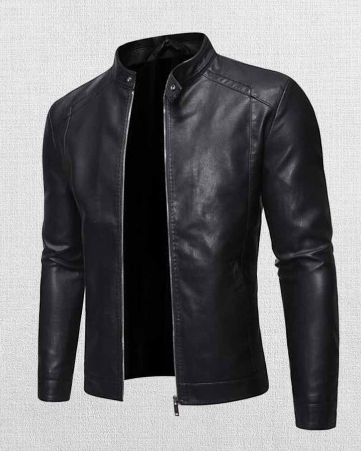USA made men's stand collar leather jacket